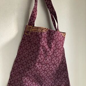 South African Plum Shweshwe Print Tote Bag With Removable Flag Embellishment New